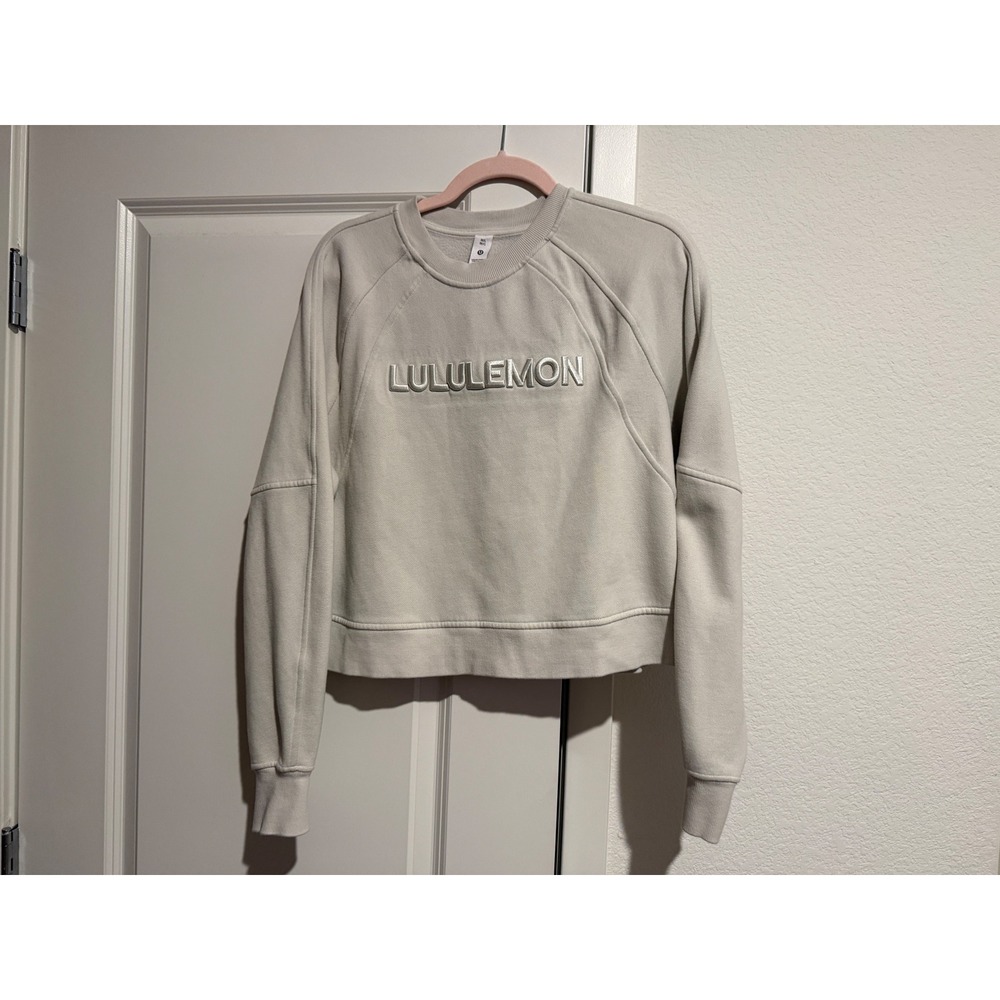 Lululemon Perfectly Oversized Cropped Crewneck Sweatshirt Logo Cream M/L